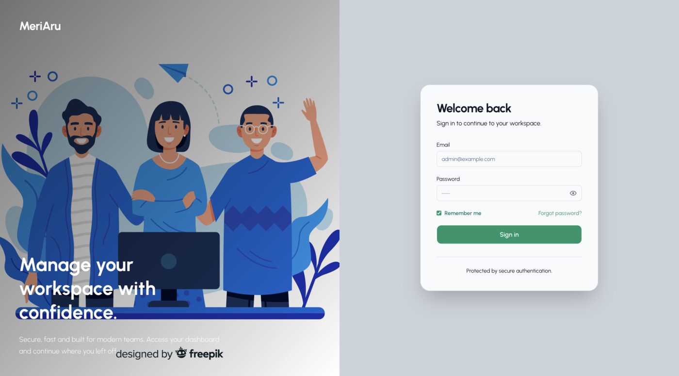 MeriAru sign-in screen for the employee management system